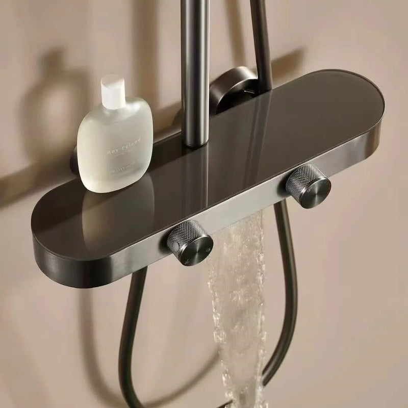 Luxury thermostat Shower set System 4in1 shower panel with large Overhead Rainfall (Panel Gray) (9003)