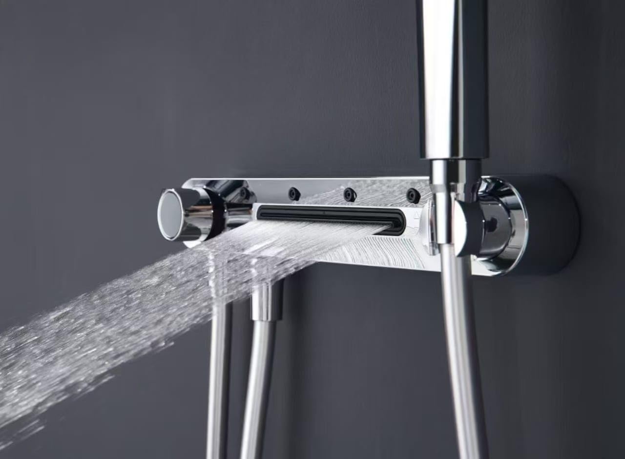 X-xonier® Luxury thermostat Shower set System 4in1 shower panel with large Overhead Rainfall (Silver)