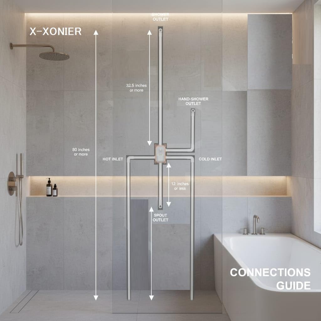 X-XONIER® Modern Bathroom Brass Concealed Shower System Body High Flow 3 Ways Diverter Full Set, 33x23 cm Rainfall Head with 3 ways Hand Shower and Tub Spout, Chrome