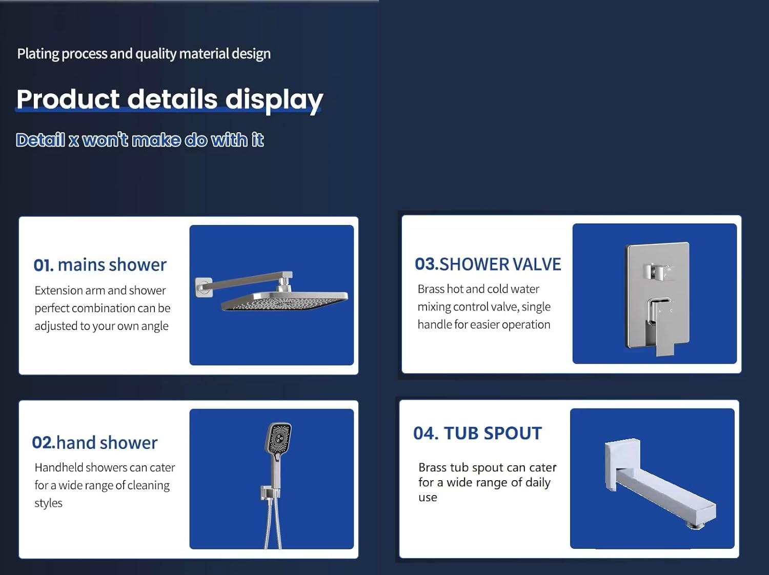 X-XONIER® Modern Bathroom Brass Concealed Shower System Body High Flow 3 Ways Diverter Full Set, 33x23 cm Rainfall Head with 3 ways Hand Shower and Tub Spout, Chrome