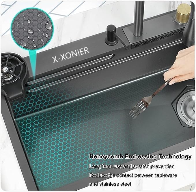 X-XONIER 304 Grade Stainless Steel 6 In 1 Shower panel and All in One Sink Combo Multifunction Handheld Mist Spray Temperature Display Silver