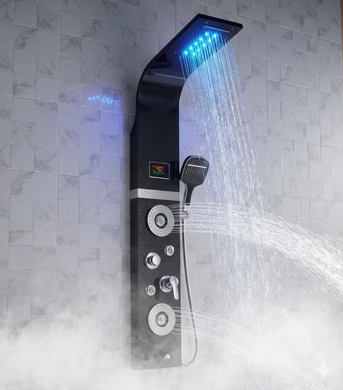 hower Panels For Bathroom 7 in 1 Multifunction With 5 Function Hand Shower, SS304 Grade, Shower System With LED Rainfall Shower (8001)