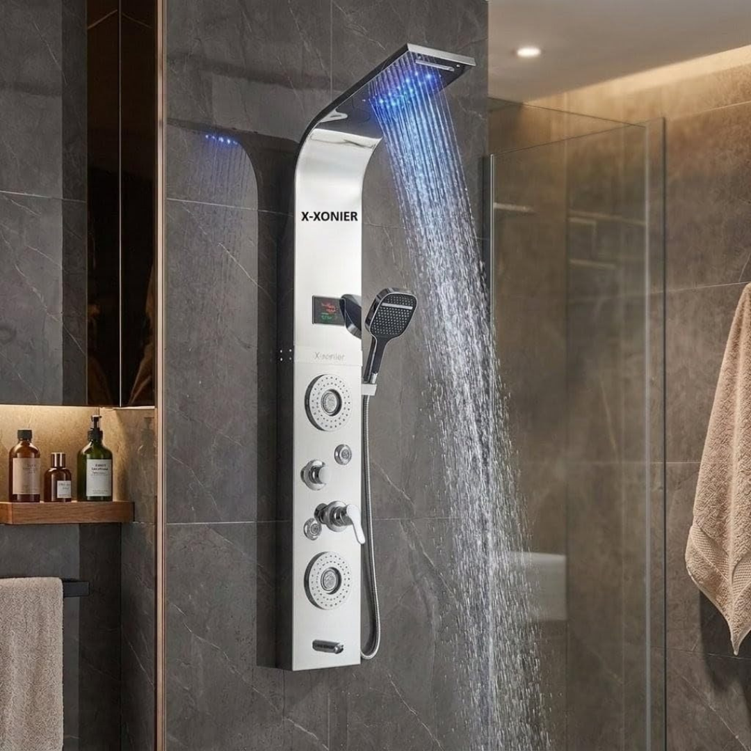 X-Xonier Stainless Steel 304 grade Shower Panel System with Rainfall & more (8001) | 7in1