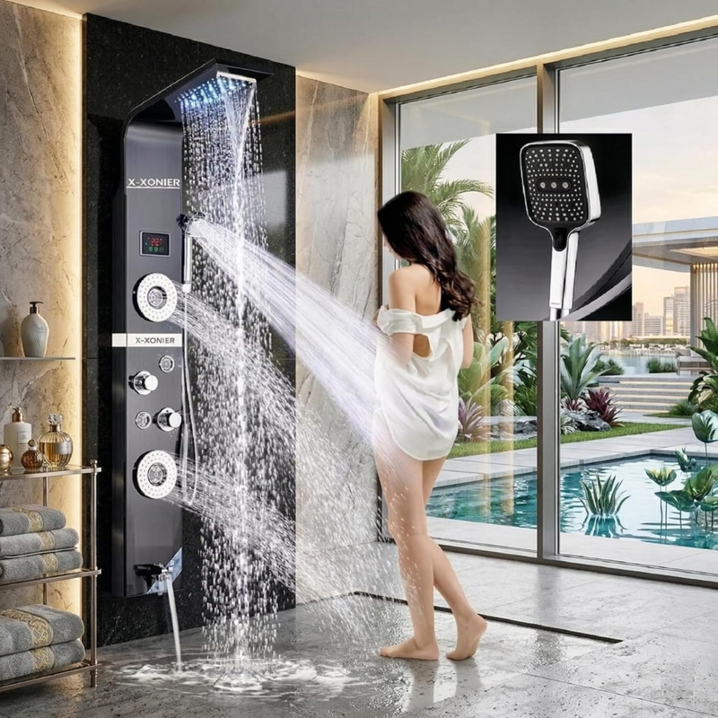 X-Xonier Stainless Steel 304 grade Shower Panel System with Rainfall & more (8001) | 7in1