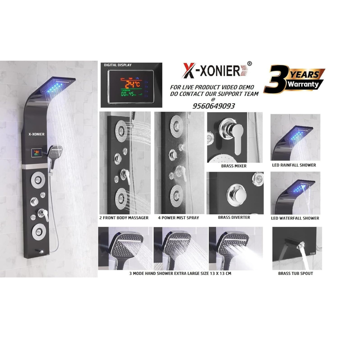 X-Xonier Stainless Steel 304 grade Shower Panel System with Rainfall & more (8001) | 7in1