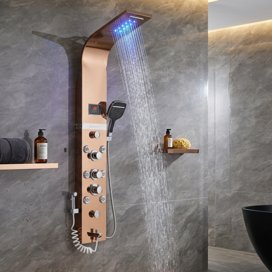 X-Xonier Smart Thermostatic Shower Panel – 8-in-1 Spa System with Rainfall (8004)