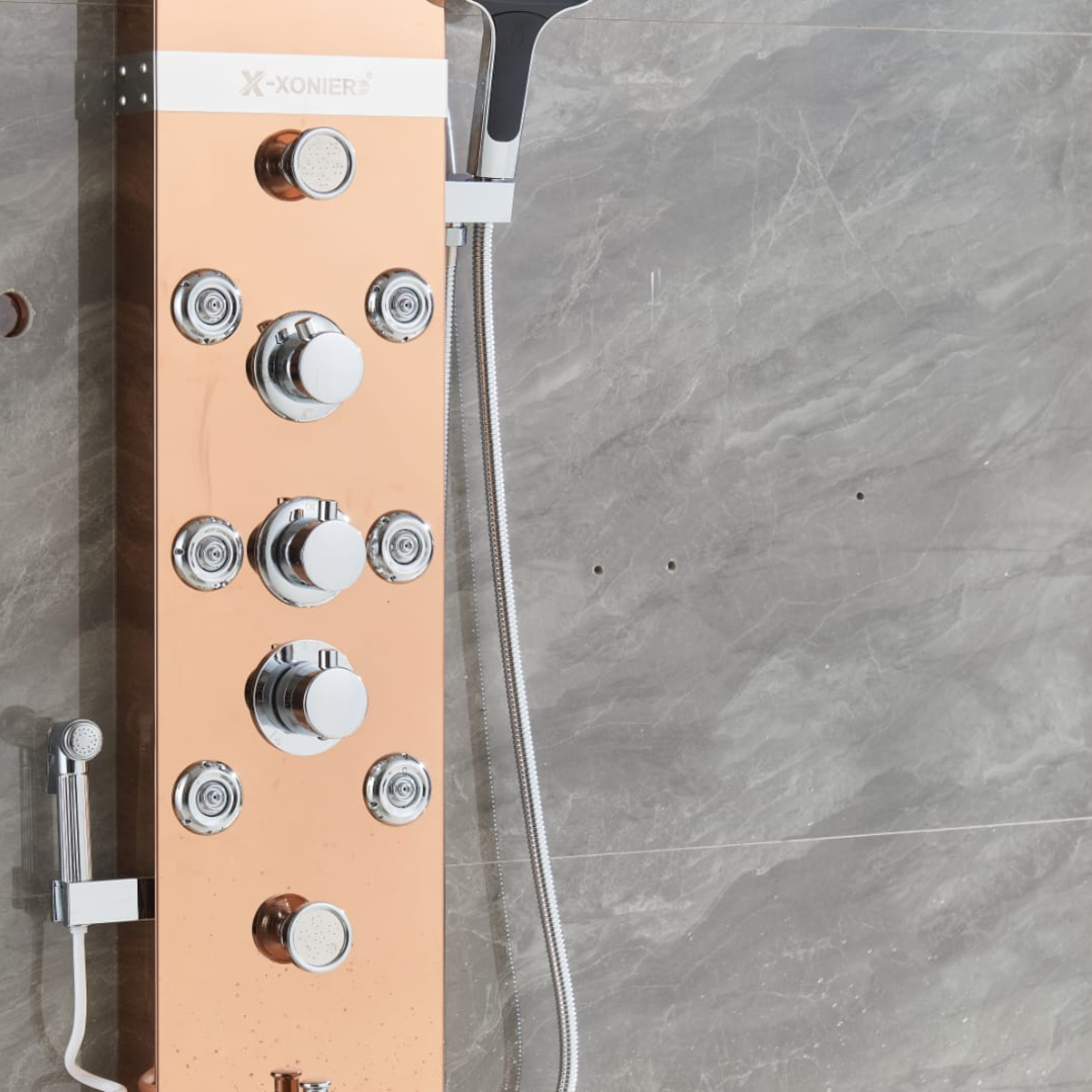 X-Xonier Smart Thermostatic Shower Panel – 8-in-1 Spa System with Rainfall (8004)