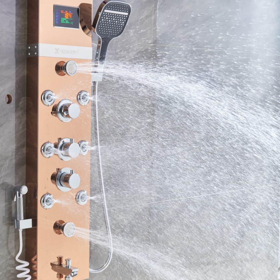 X-Xonier Smart Thermostatic Shower Panel – 8-in-1 Spa System with Rainfall (8004)