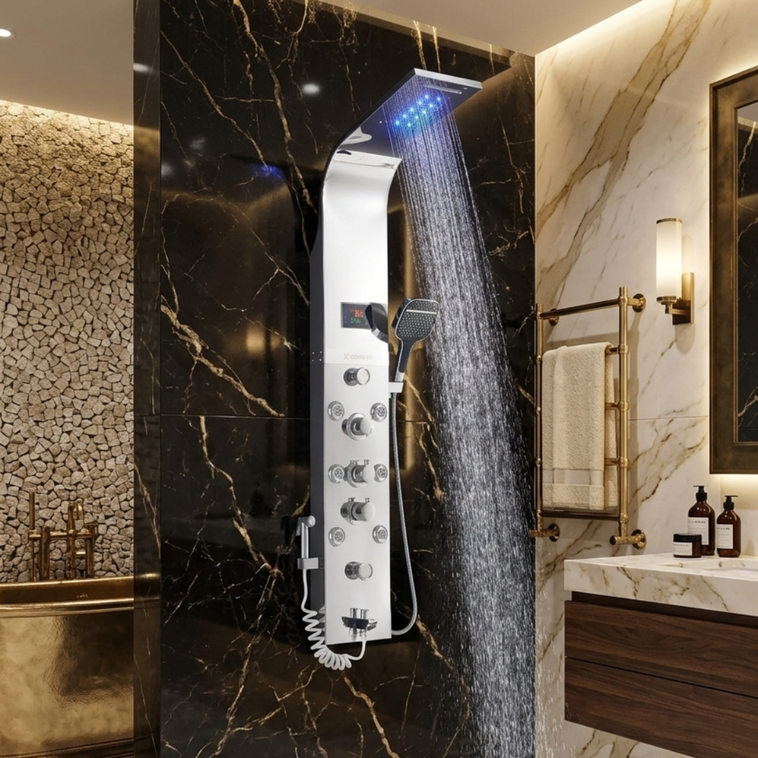 X-Xonier Smart Thermostatic Shower Panel – 8-in-1 Spa System with Rainfall (8004)