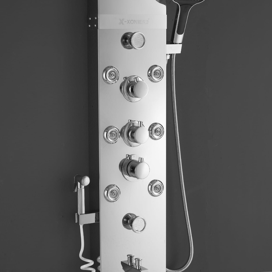 X-Xonier Smart Thermostatic Shower Panel – 8-in-1 Spa System with Rainfall (8004)