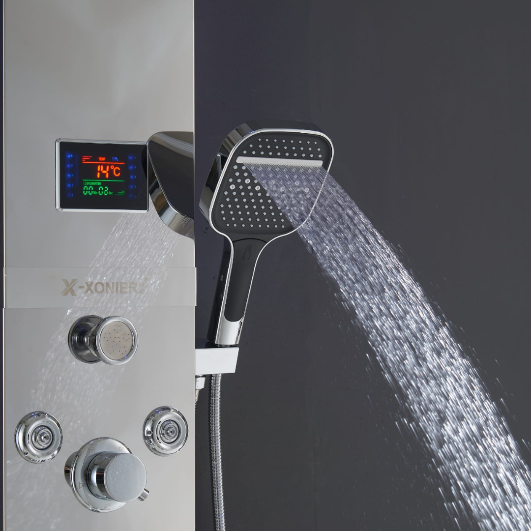 X-Xonier Smart Thermostatic Shower Panel – 8-in-1 Spa System with Rainfall (8004)