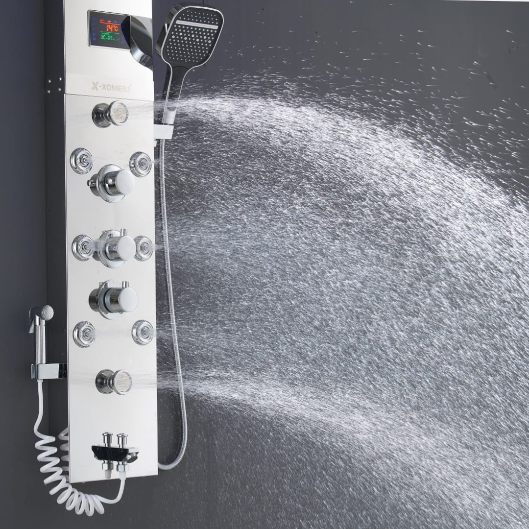 X-Xonier Smart Thermostatic Shower Panel – 8-in-1 Spa System with Rainfall (8004)