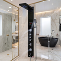 X-XONIER® Luxury thermostat Shower Panel System 4in1 shower panel with large Overhead Rainfall Front Body Massager Tub Spout, All in one Activation Black and Silver (8005 B)