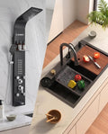 X-XONIER 304 Grade Stainless Steel 6 In 1 Shower panel and All in One Sink Combo Multifunction Handheld Mist Spray Temperature Display MI Black