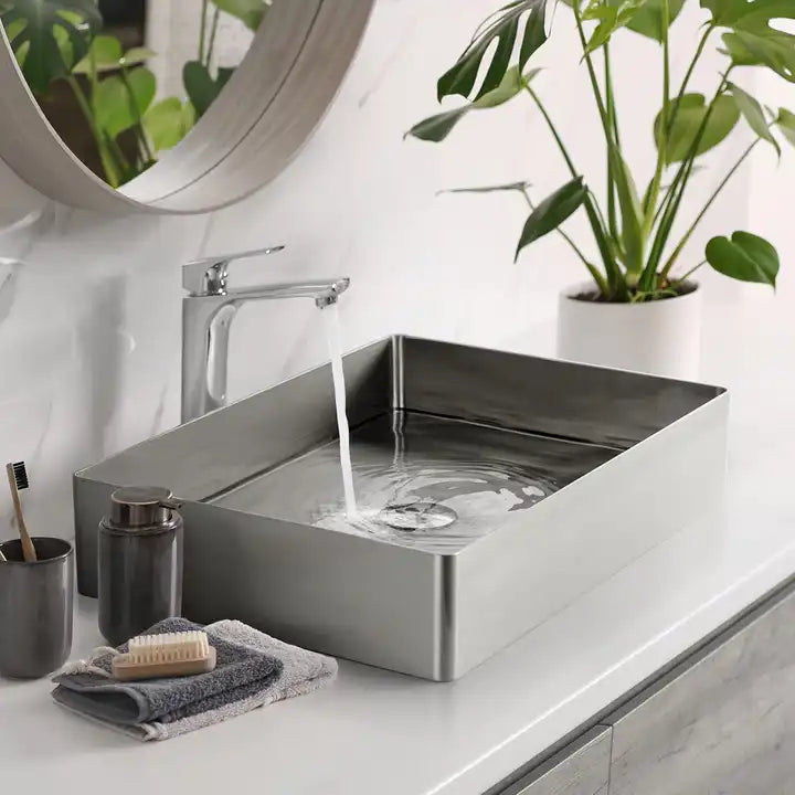 Stainless Steel Wash Basin Countertop Table top Bathroom Sink Washbasin Over Counter for Bathroom Resturent Living room Luxury Matt Black