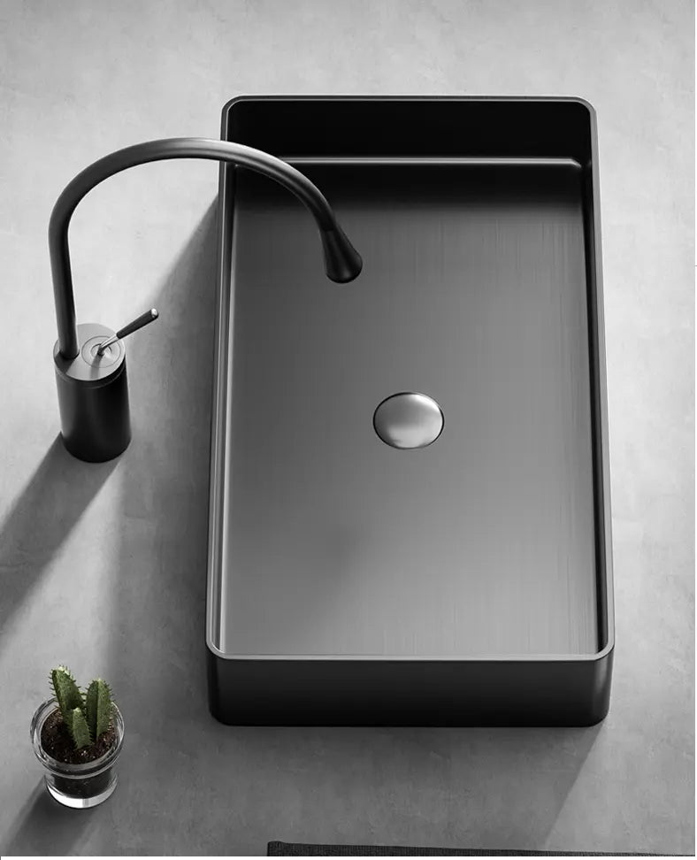Stainless Steel Wash Basin Countertop Table top Bathroom Sink Washbasin Over Counter for Bathroom Resturent Living room Luxury Matt Black