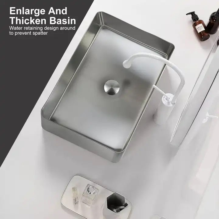 Stainless Steel Wash Basin Countertop Table top Bathroom Sink Washbasin Over Counter for Bathroom Resturent Living room Luxury Matt Black