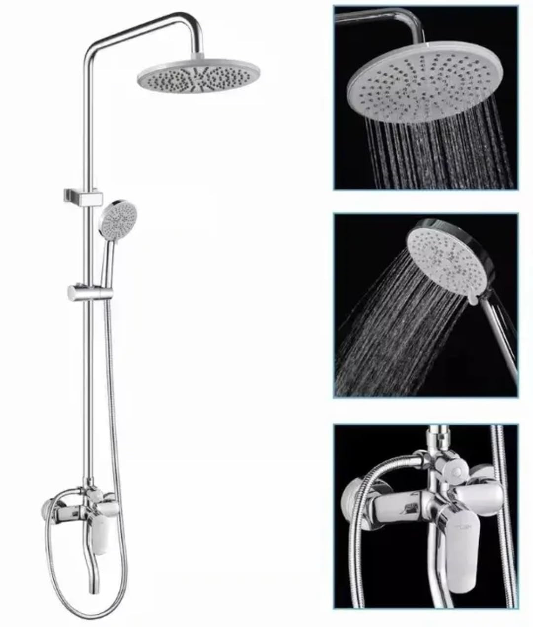 Luxury Shower System, 3-in-1, Dazzling Large Overhead RainFall and 3 Way Multifunction Hand Held shower (8011)