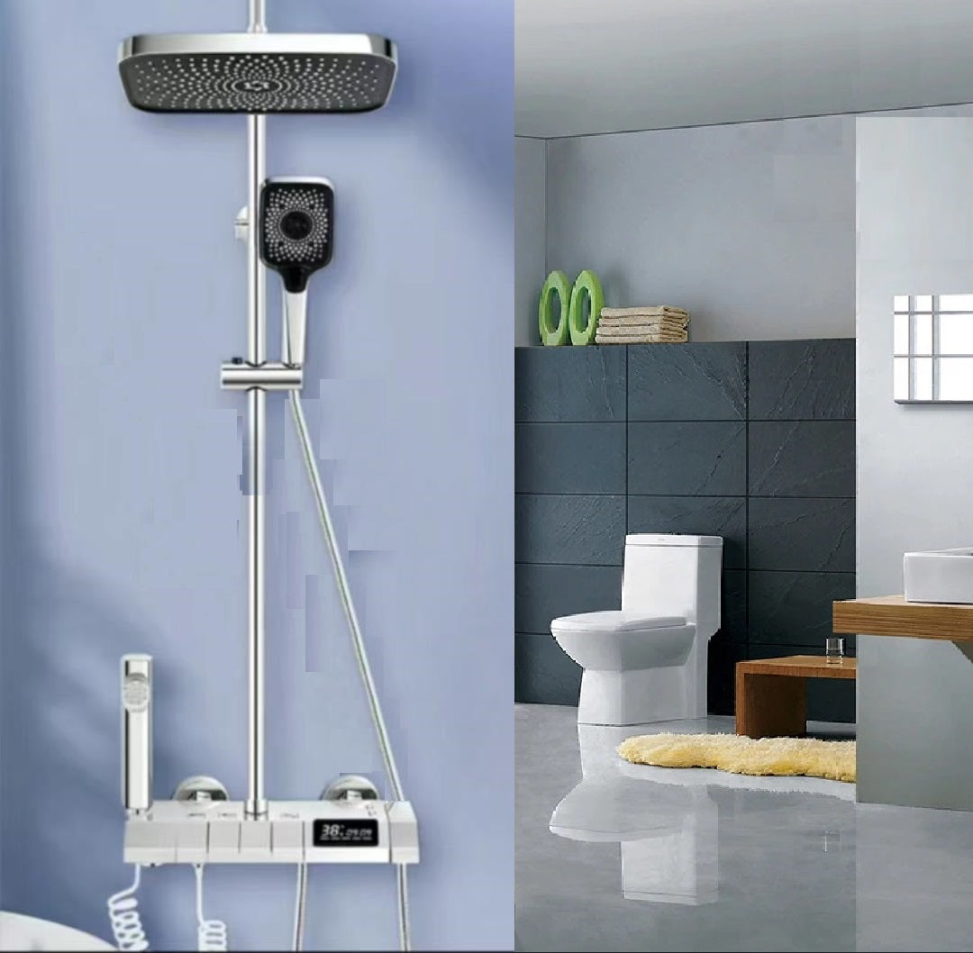 Brass Wall Mount Thermostatic Shower Set digital display 4 function shower set Mixer Hot & Cold (8007)