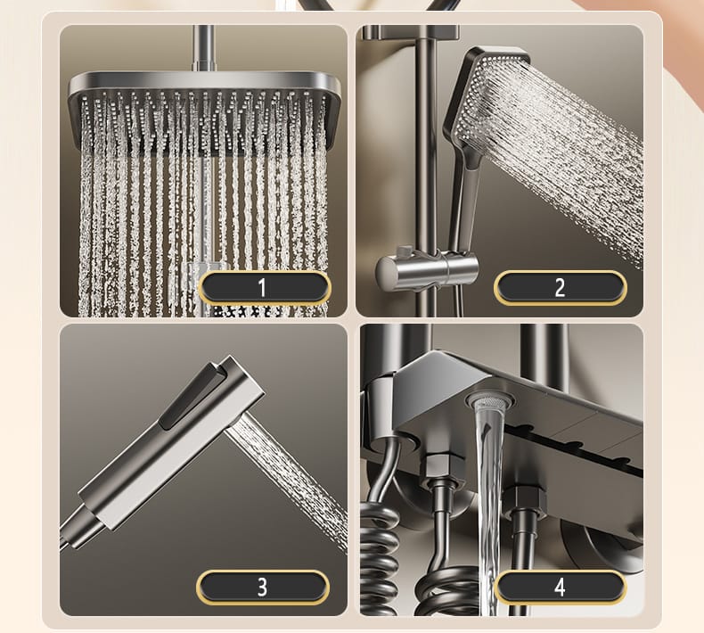 Brass Wall Mount Thermostatic Shower Set digital display 4 function shower set Mixer Hot & Cold (8007)
