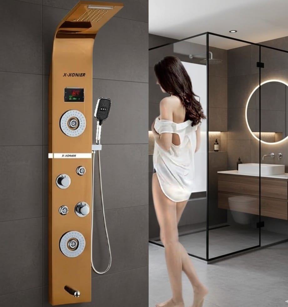 hower Panels For Bathroom 7 in 1 Multifunction With 5 Function Hand Shower, SS304 Grade, Shower System With LED Rainfall Shower (8001)