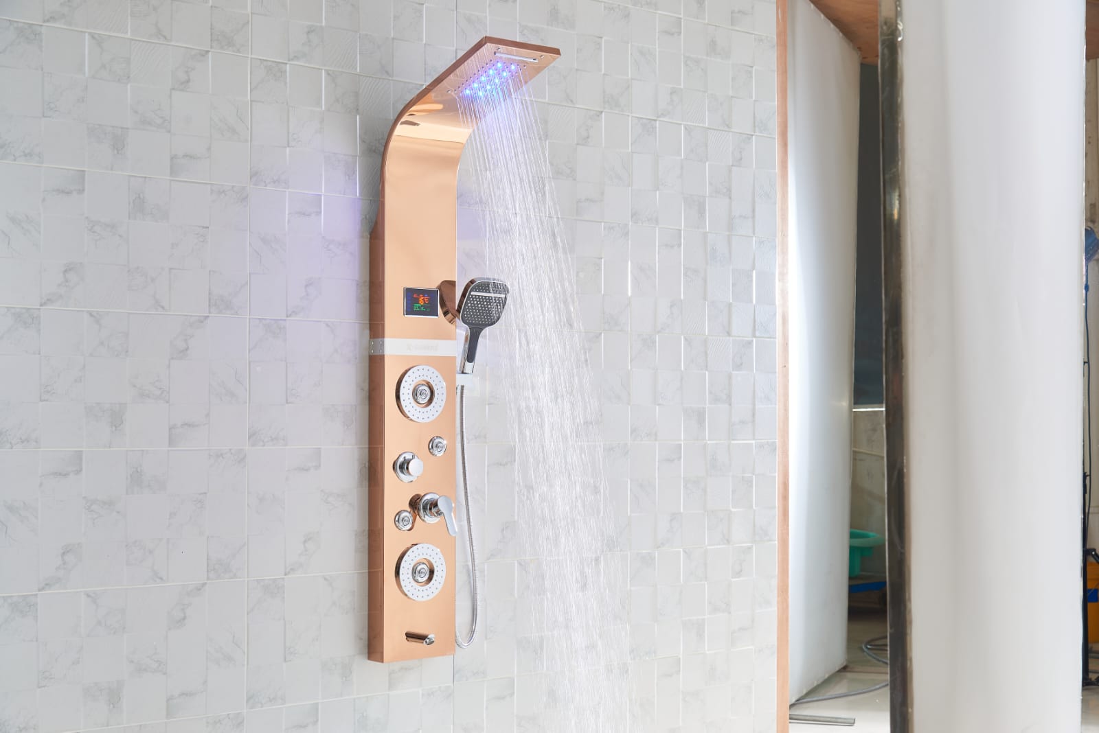 hower Panels For Bathroom 7 in 1 Multifunction With 5 Function Hand Shower, SS304 Grade, Shower System With LED Rainfall Shower (8001)