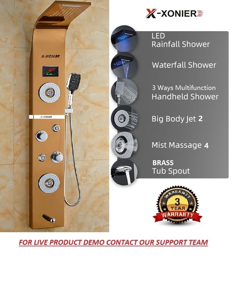 X-Xonier Stainless Steel 304 grade Shower Panel System with Rainfall & more (8001) | 7in1