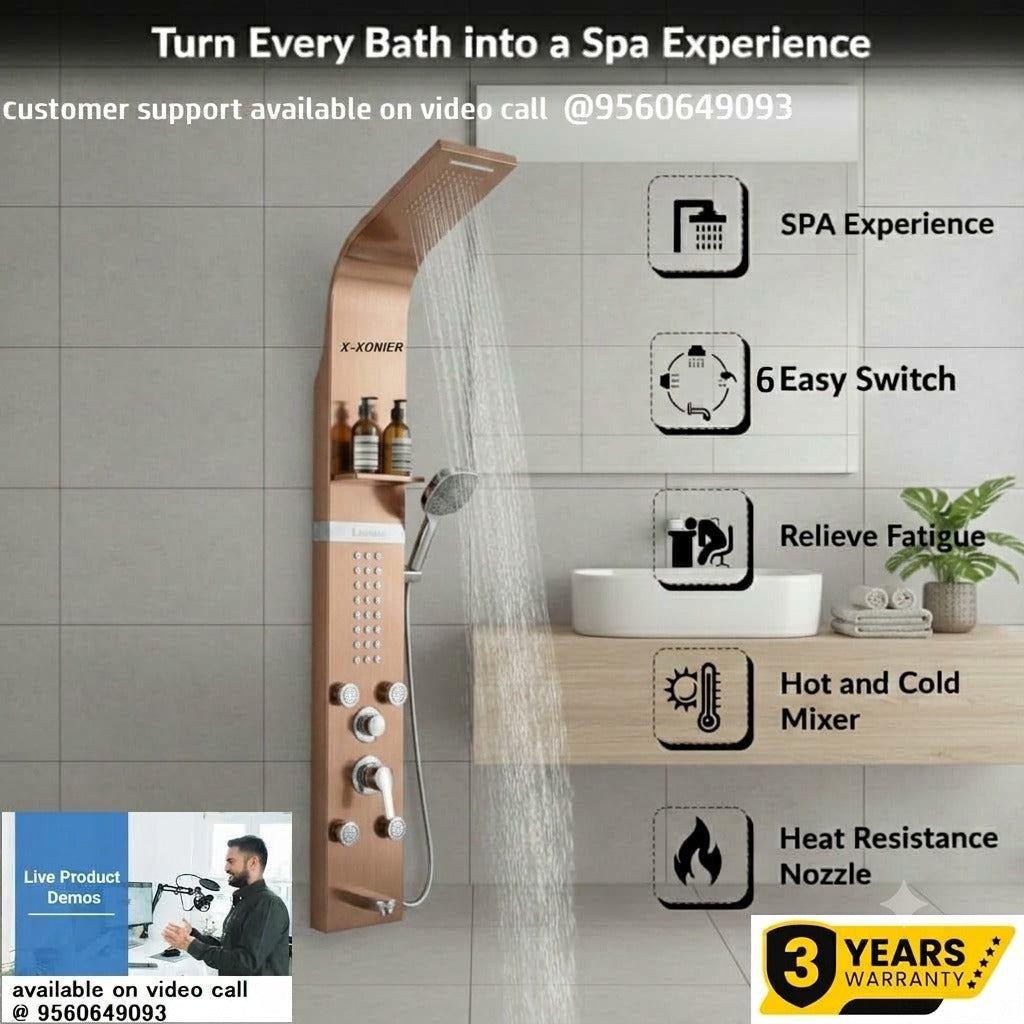 X-Xonier 304 Grade Stainless Steel Shower Panel with 6 modes | Hot & Cold Mixer (9001)