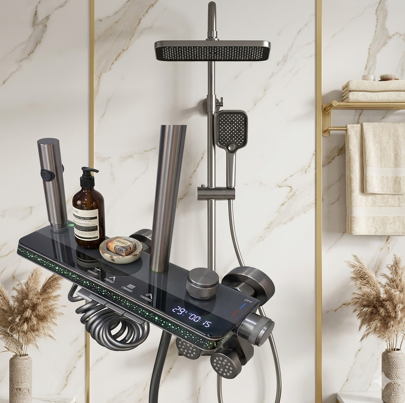 Luxury thermostate Shower System, 4-in-1shower set with Large Overhead+3 Ways Hand Shower, (8909)