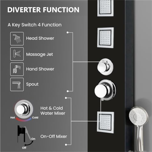 SUS 304 Stainless Steel Thermostatic Shower Panel – Multi-Function Rainfall, Waterfall & Body Jet System (8005)