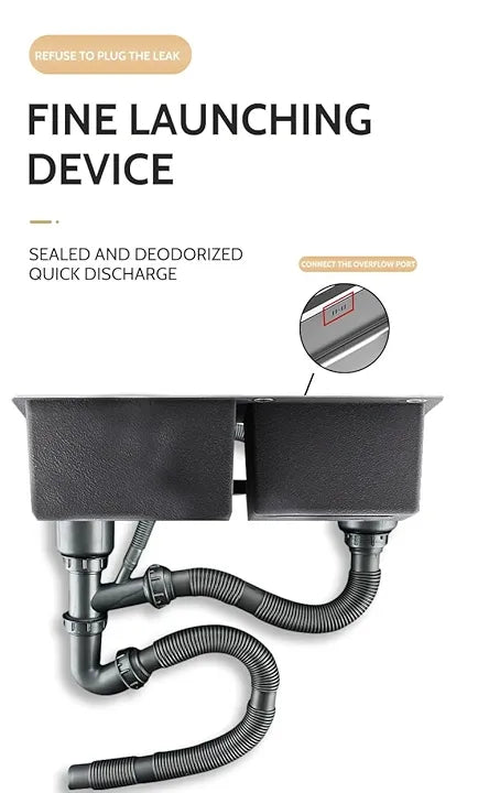 X-XONIER 304 Double Bowl Sink with Pull-down Faucet, Soap Dispenser & Tray, Nano Coating (SN01)