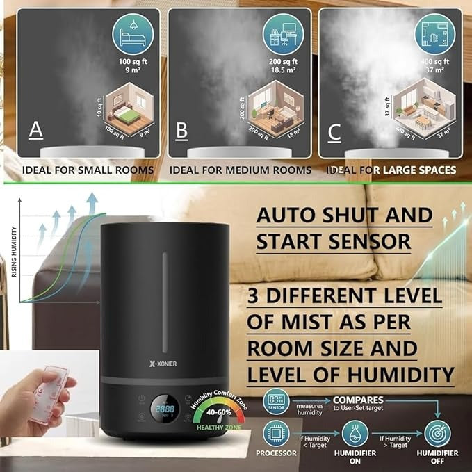 X-XONIER Cool Mist Ultrasonic Humidifier | 7 L Black