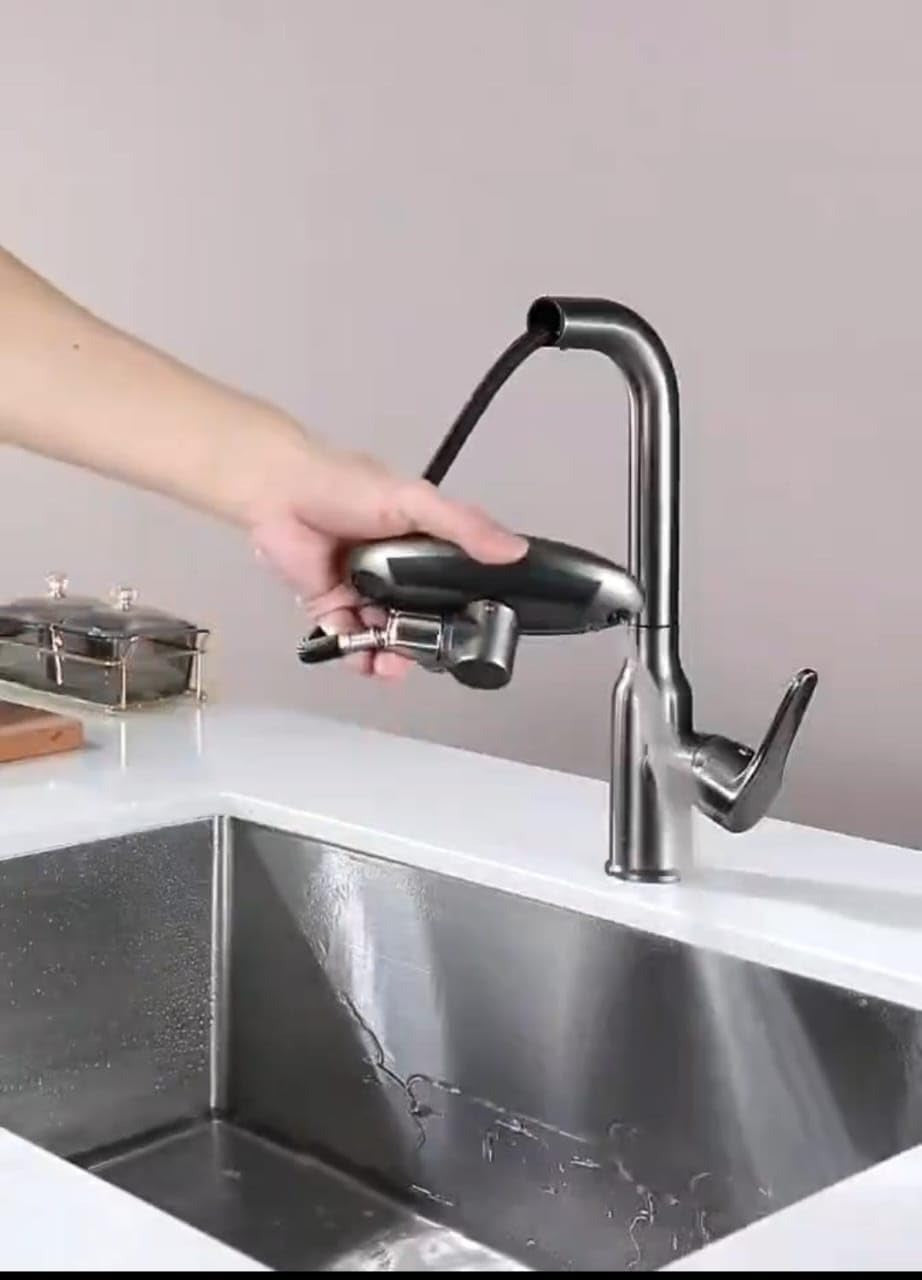 X-XONIER 5-in-1 Faucet, 360° Rotating Single Handle Hot & Cold Mixer, Long Neck for Sink Black (8010)