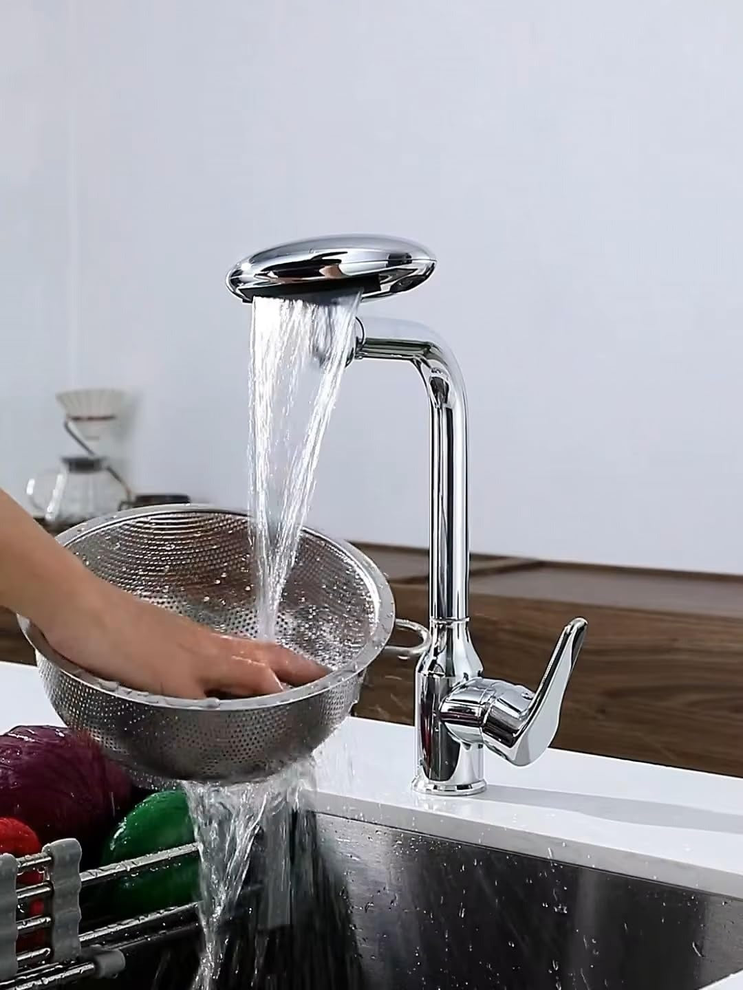 X-XONIER 5-in-1 Faucet, 360° Rotating Single Handle Hot & Cold Mixer, Long Neck for Sink Black (8010)