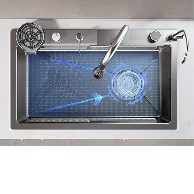 X-XONIER 304 SS Honeycomb Sink, Single Bowl, Pullout 3-Mode Tap, Cup Washer, Multipurpose, 30x20x9 (SN03 7 Sink)