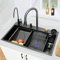 X-XONIER 304 Double Bowl Sink with Pull-down Faucet, Soap Dispenser & Tray, Nano Coating (SN01)