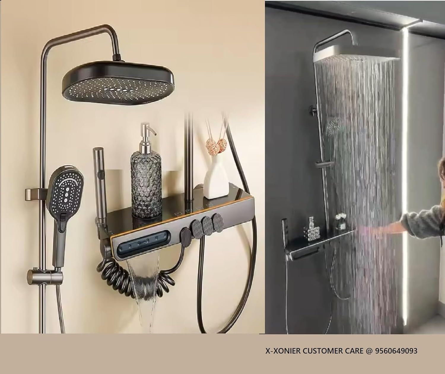 X-XONIER Luxury 5in1 Thermostatic Shower System,front Power Mist Spray,Large Overhead shower (8911)