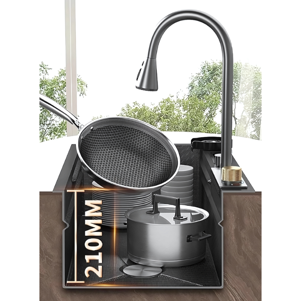 X-XONIER 304 SS Honeycomb Sink, Single Bowl, Pullout 3-Mode Tap, Cup Washer, Multipurpose, 30x20x9 (SN03 7 Sink)