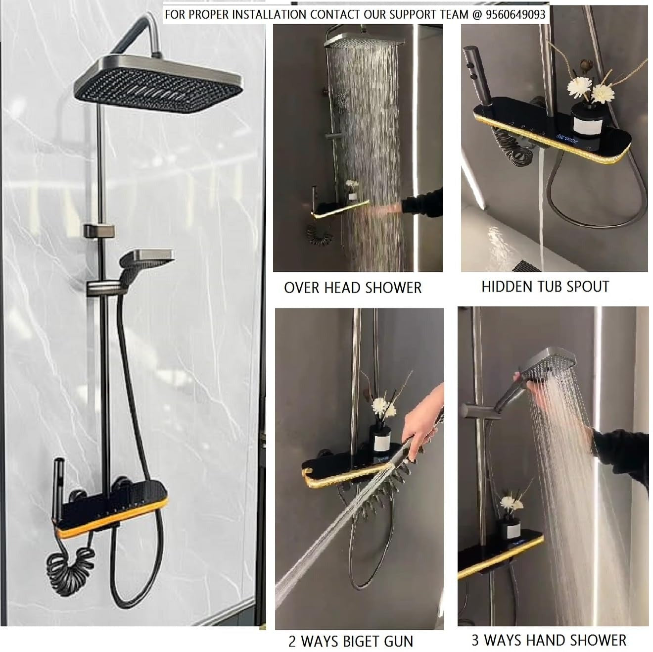 X-XONIER® Luxury thermostat Shower set System 4in1 shower panel with large Overhead Shower (8910)