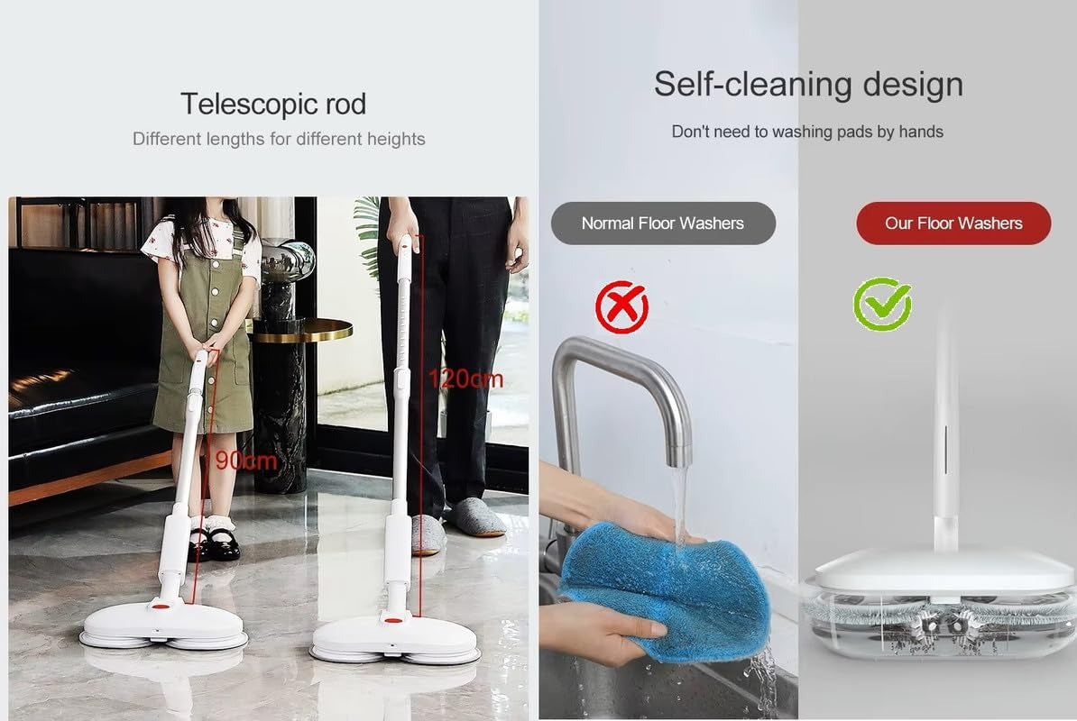 X-XONIER Smart Spin Electric Mop with Bucket & Dual Pad, Power Cleaning, Self Wash and Dry, Remote Operation, (White)