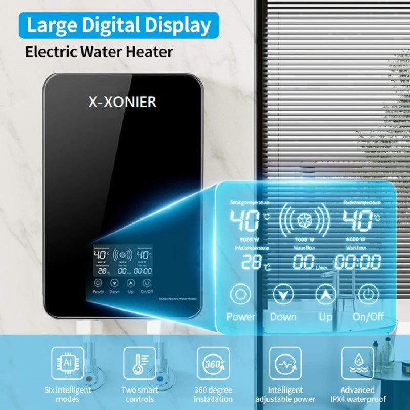 X-Xonier INSTANT WATER HEATER (GEYSER) INDIA’S First Endless HOT Water Supply no Storage Required Advance Saftey feature Touch Panel Digital Temperature Display Fast Heating (WHITE) (IG01)