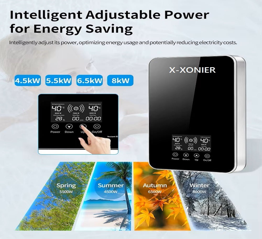 X-Xonier INSTANT WATER HEATER (GEYSER) INDIA’S First Endless HOT Water Supply no Storage Required Advance Saftey feature Touch Panel Digital Temperature Display Fast Heating (WHITE) (IG01)