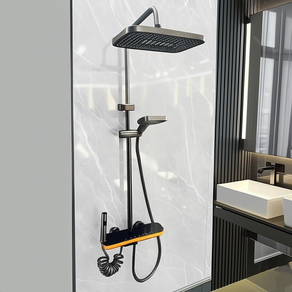 X-XONIER® Luxury thermostat Shower set System 4in1 shower panel with large Overhead Shower (8910)