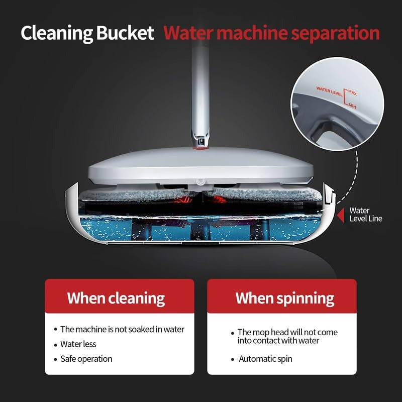 X-XONIER Smart Spin Electric Mop with Bucket & Dual Pad, Power Cleaning, Self Wash and Dry, Remote Operation, (White)