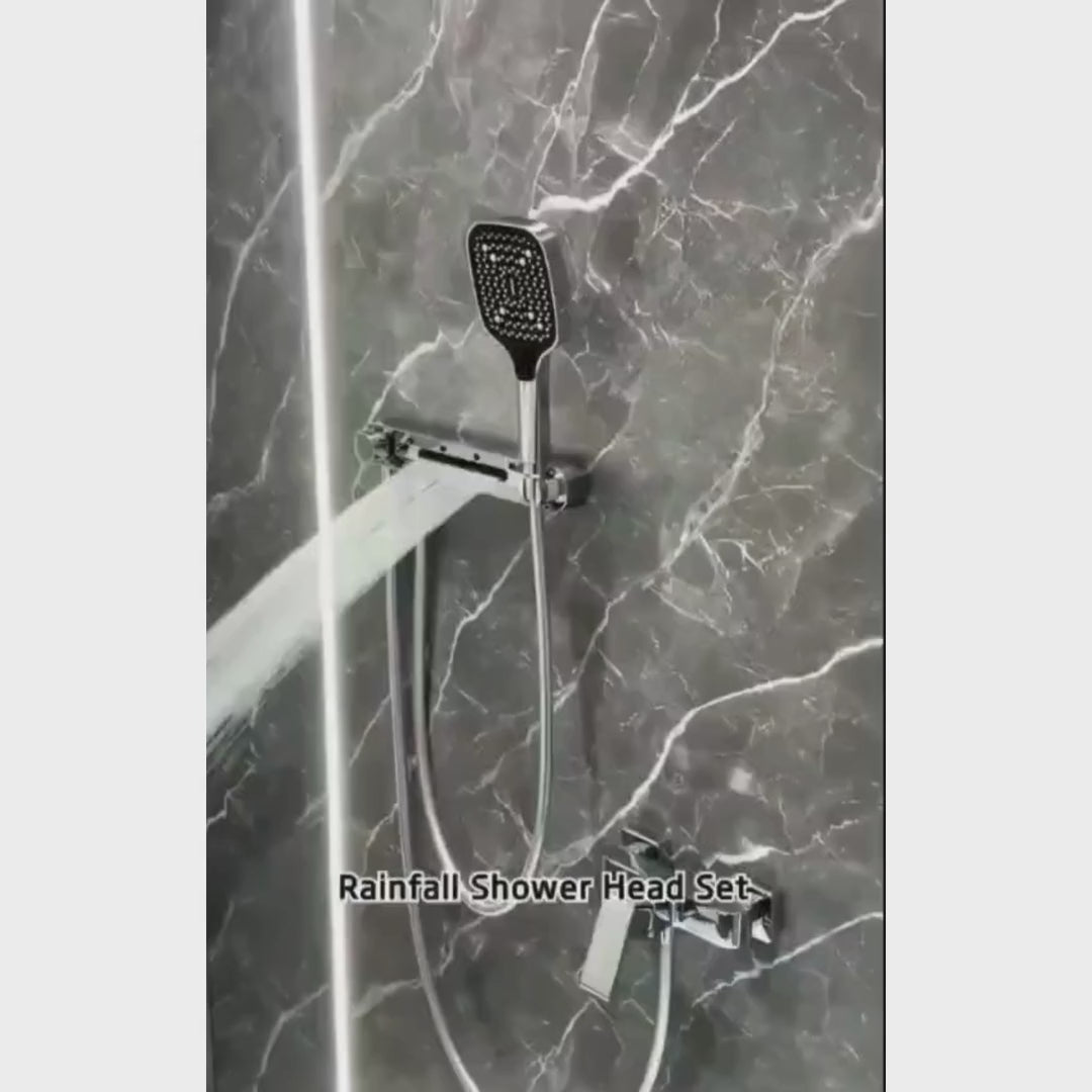 X-xonier® Luxury thermostat Shower set System 4in1 shower panel with large Overhead Rainfall (Silver)
